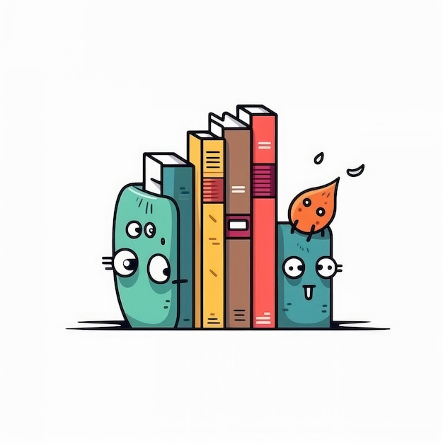 A cartoon illustration of a stack of books