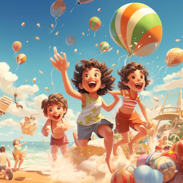 Cartoon illustration of summer on the beach