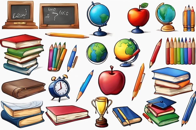 Photo cartoon illustration supplies back to school