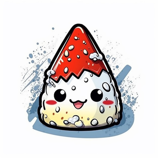 cartoon illustration of a sushi with a red hat on top generative ai