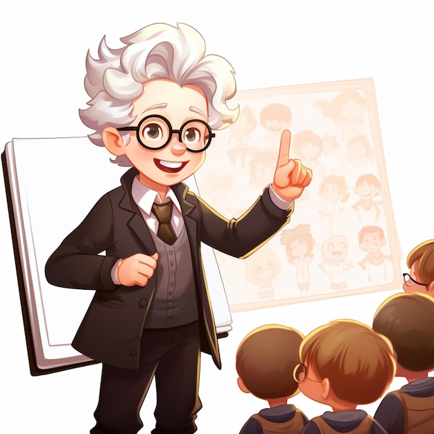 Photo cartoon illustration of a teacher giving a lecture to a group of children generative ai