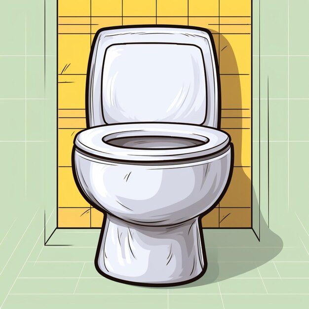 cartoon illustration of a toilet in a bathroom with a tiled wall generative ai