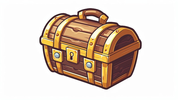 Photo a cartoon illustration of a treasure chest the chest is made of wood and has gold accents it is closed and has a handle on top