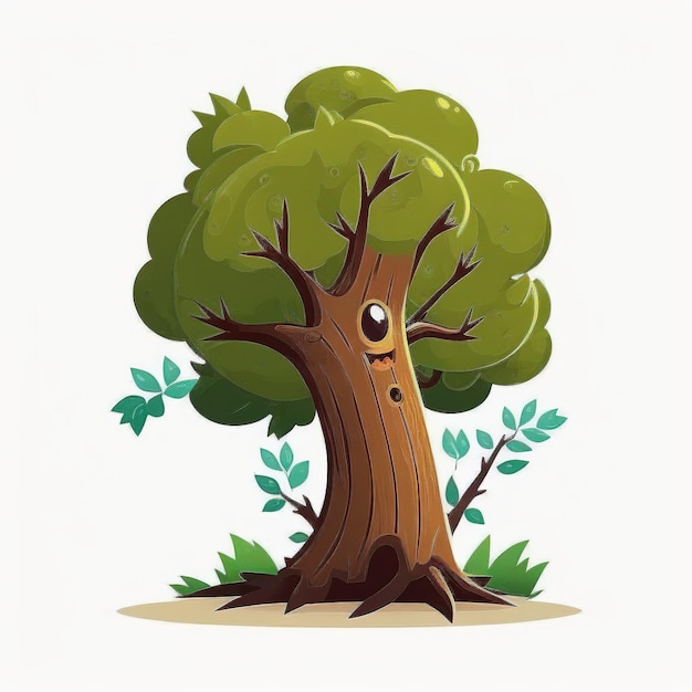 녹색 나무와 단어 '나무'와 나무의 만화 그림