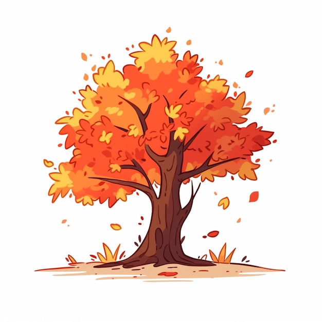 Photo cartoon illustration of a tree with leaves falling off it generative ai