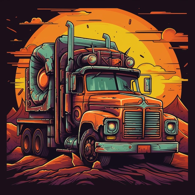 Photo cartoon illustration truck tshirt design