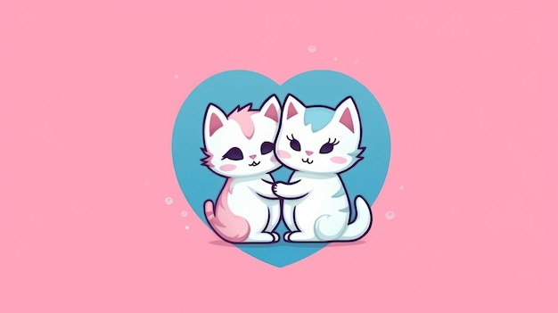 抱き合う2匹の猫の漫画イラスト