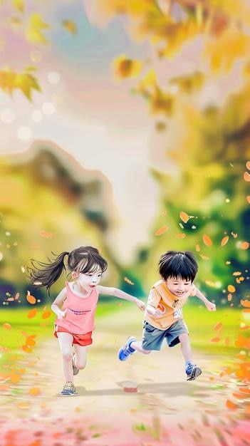 a cartoon illustration of two children playing