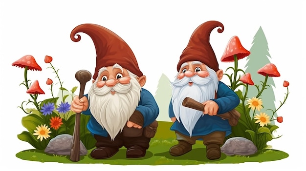 Cartoon Illustration of Two Cute Dwarves