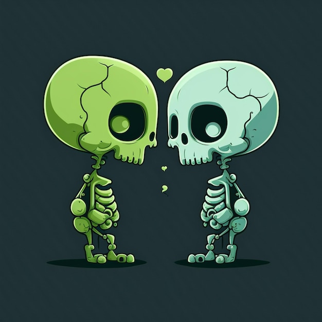 cartoon illustration of two skeletons kissing each other generative ai