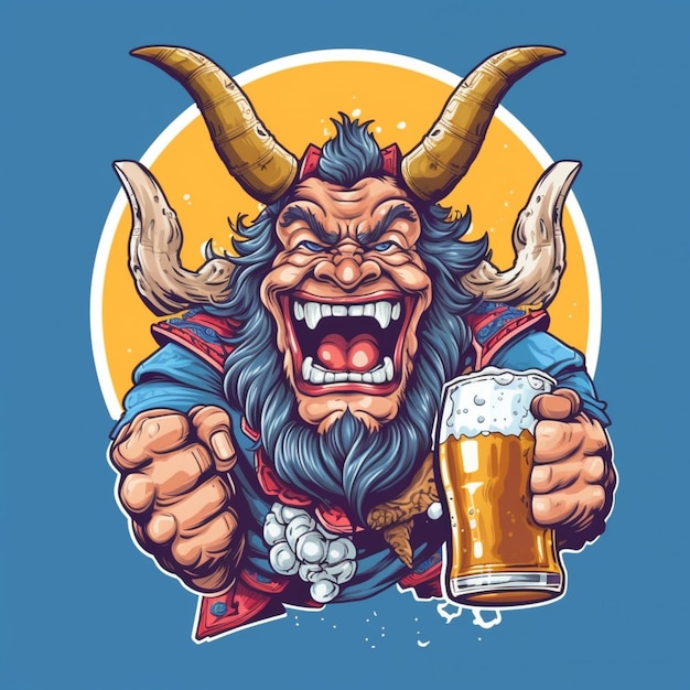 A cartoon illustration of a viking with a beer in his hand generative ai