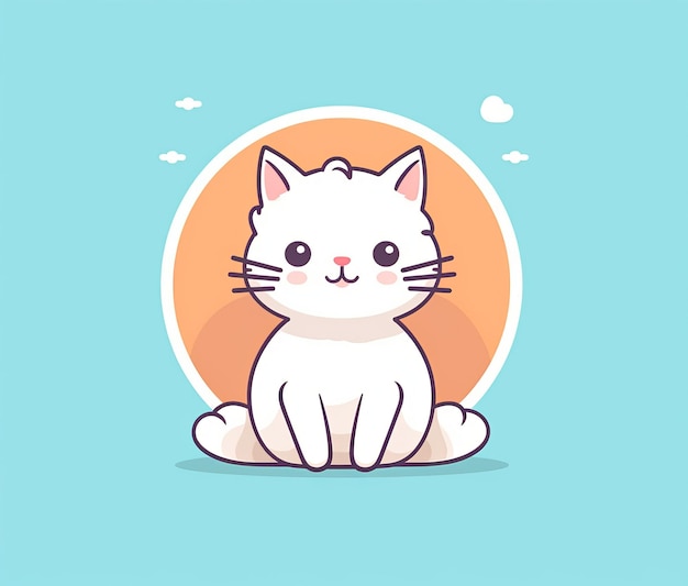 Cartoon illustration of a white cat sitting in a circle.