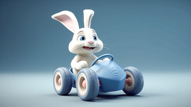 Мультфильм иллюстрация с зайцем в машине генеративный ай