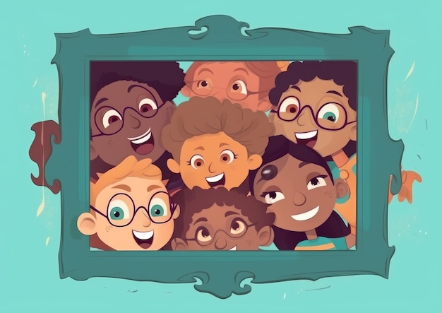 cartoon illustration with multiple kids and spaces for your text generative ai
