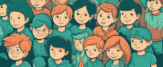 cartoon illustration with multiple kids and spaces for your text generative ai