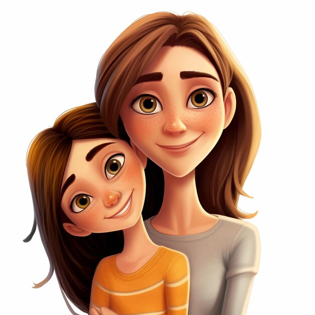 Cartoon illustration of a woman and a girl hugging each other generative ai