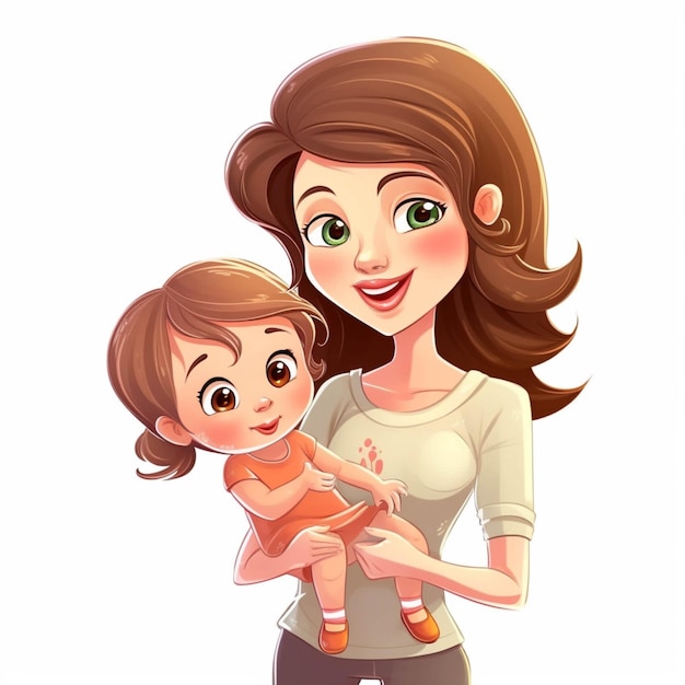 Cartoon illustration of a woman holding a baby in her arms generative ai