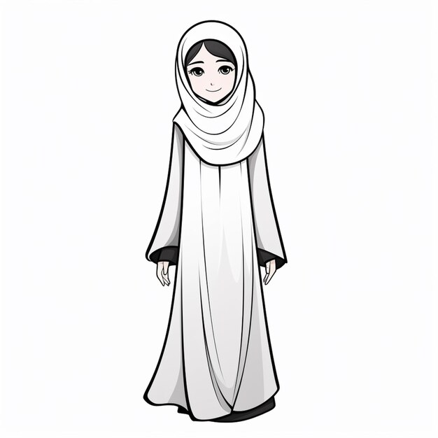 Foto illustrazione di un cartone animato di una donna con un hijab bianco generative ai