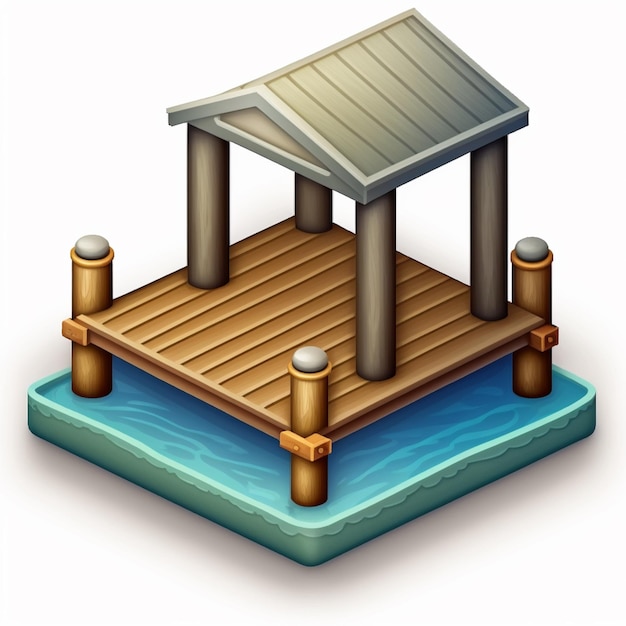 Photo a cartoon illustration of a wooden pier with a roof and pillars generative ai