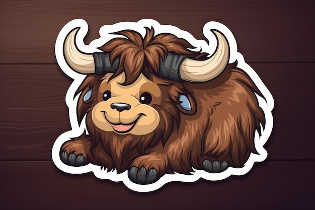 A cartoon illustration of a yak with horns