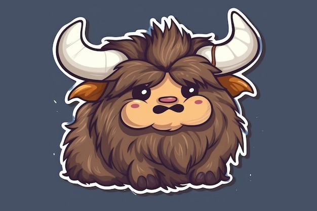 A cartoon illustration of a yak with horns