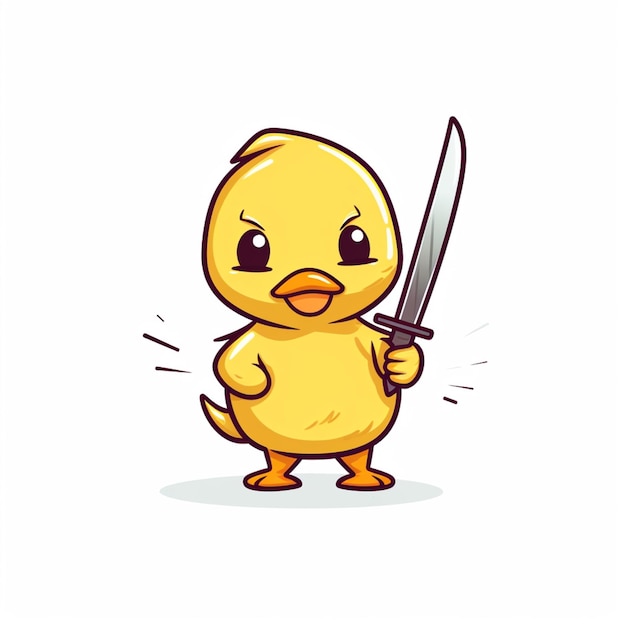 cartoon illustration of a yellow duck holding a knife in its hand generative ai