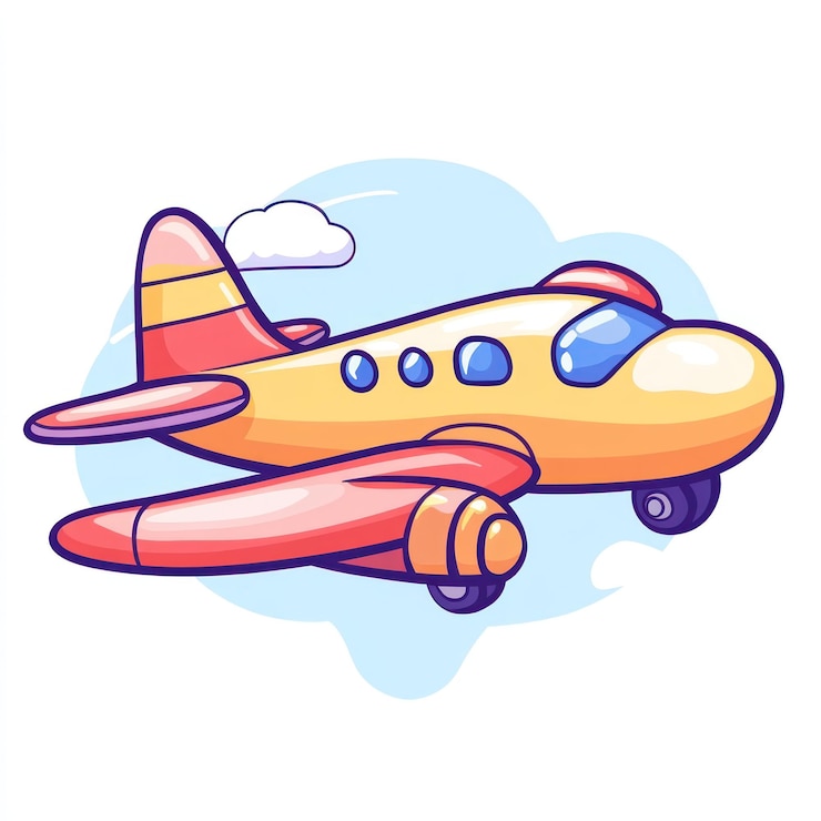 Photo 空を飛ぶ黄色と赤の飛行機の漫画