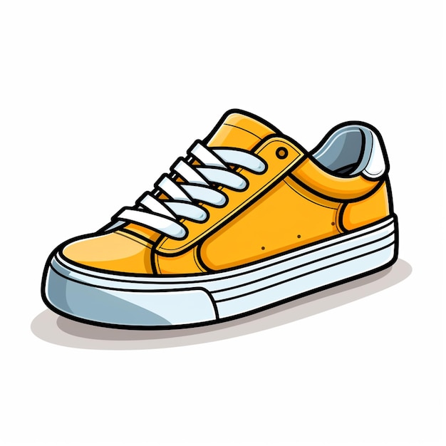 cartoon illustration of a yellow sneaker with white laces generative ai