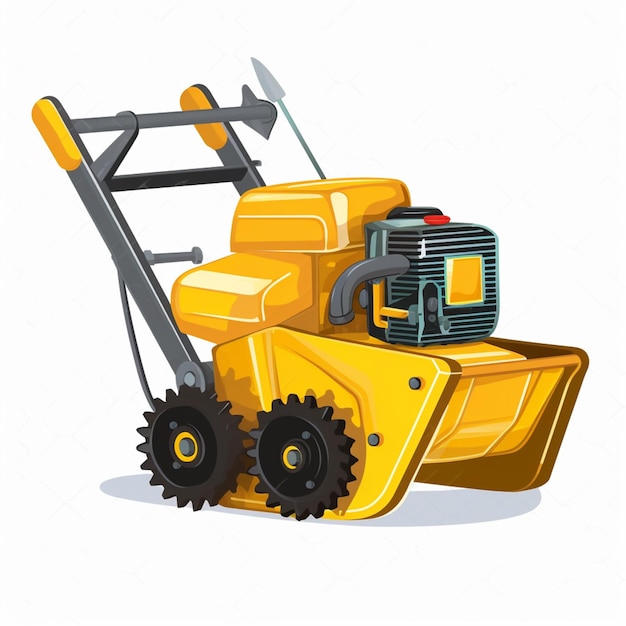 cartoon illustration of a yellow snow blower with a large blade generative ai