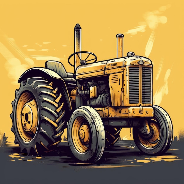 Cartoon illustration of a Yellow Tractor