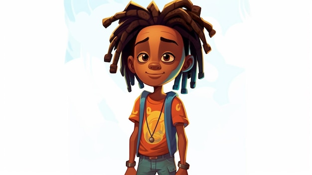 cartoon illustration of a young boy with dreadlocks and a backpack generative ai