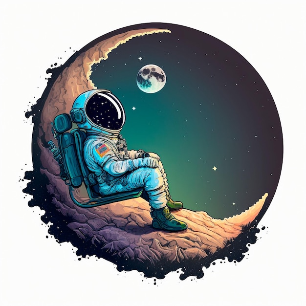 Cartoon image of an astronaut sitting on a moon