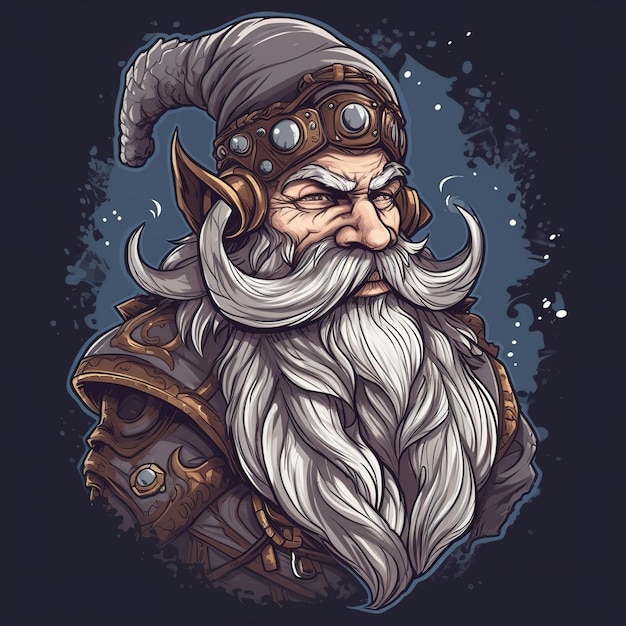 A cartoon image of a bearded elf with a hat and a silver cap.