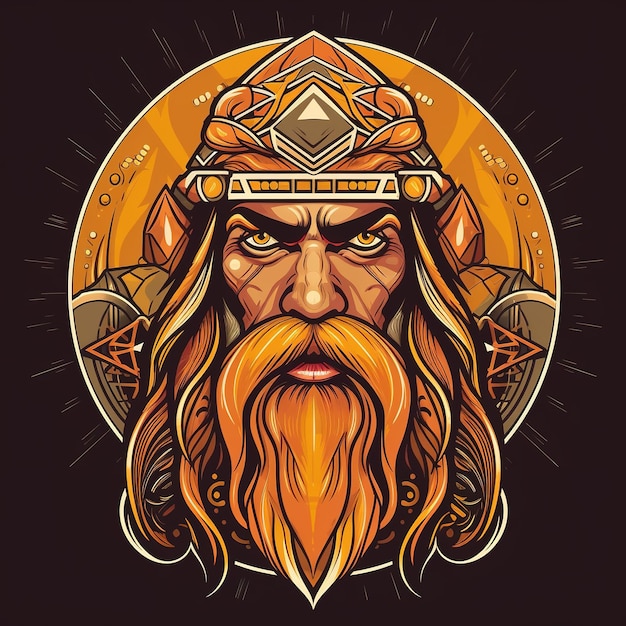 A cartoon image of a bearded man with a golden crown on his head.
