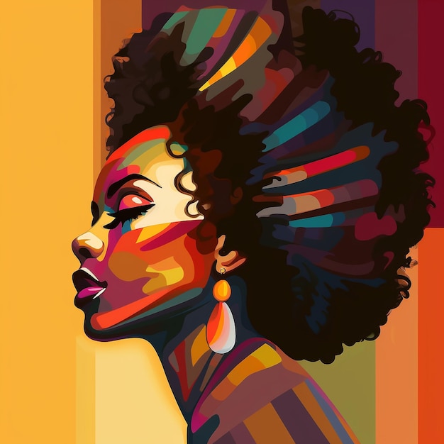 Cartoon image of beautiful black woman colorful front face portrait illustration