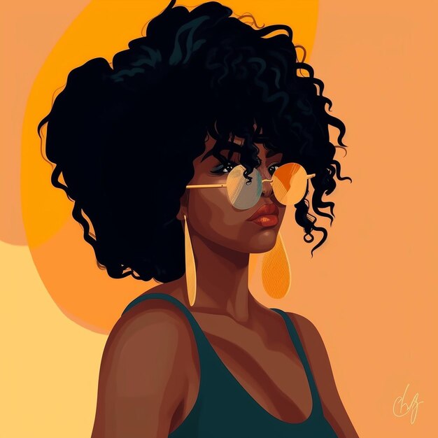 Photo cartoon image of beautiful black woman colorful front face portrait illustration