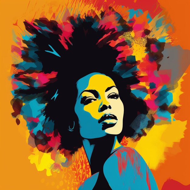 Cartoon image of beautiful black woman colorful front face portrait illustration