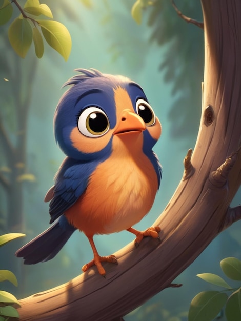 Photo a cartoon image of a bird with a blue beak and yellow eyes