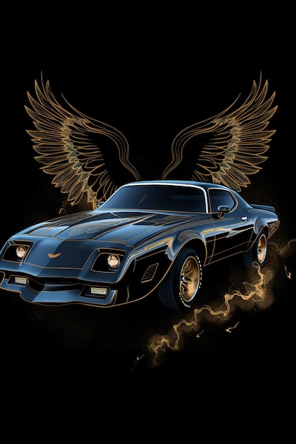 A cartoon image of a black car with wings that says camaro.