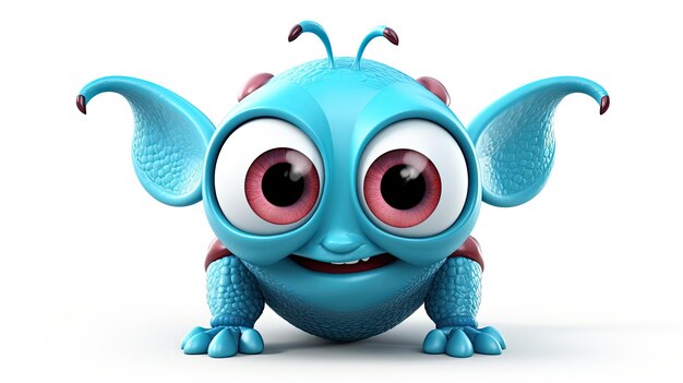 a cartoon image of a blue monster with big eyes and a big smile.