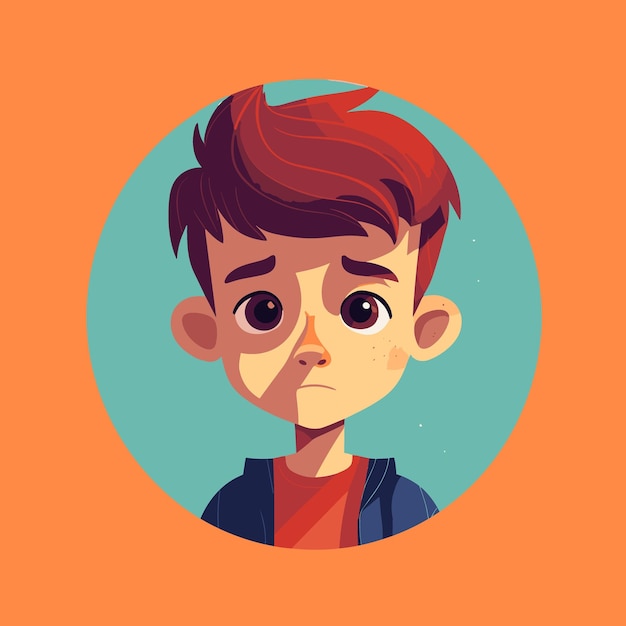 a cartoon image of a boy with a sad face