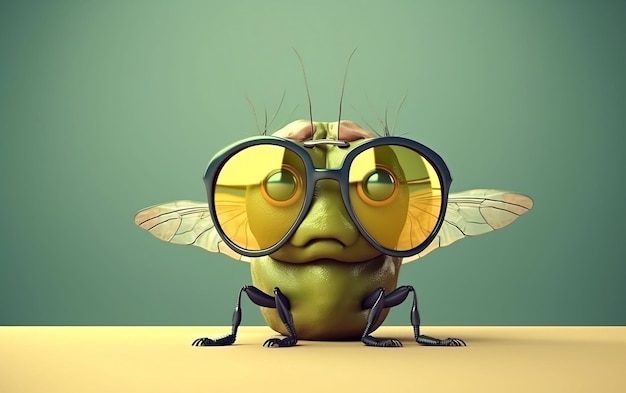 Photo a cartoon image of a bug wearing glasses and a big, round, black eyeglasses.