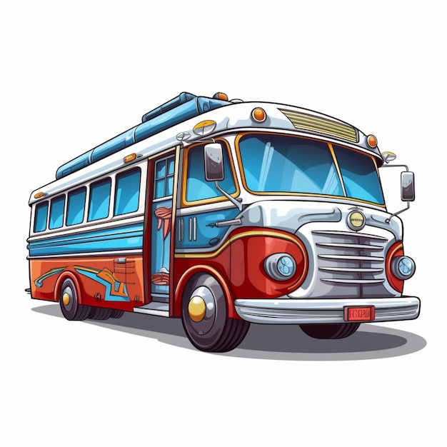 A cartoon image of a bus with the name of the company on the front.