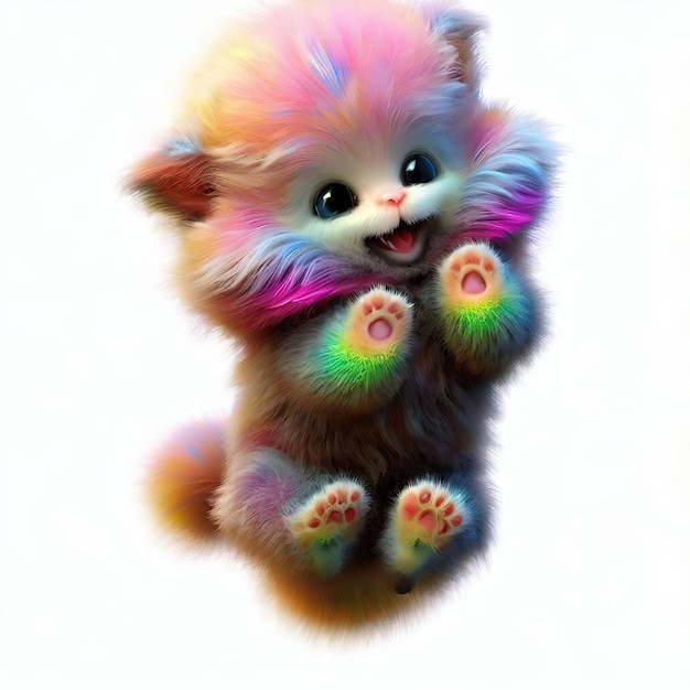 A cartoon image of a cat with rainbow hair.