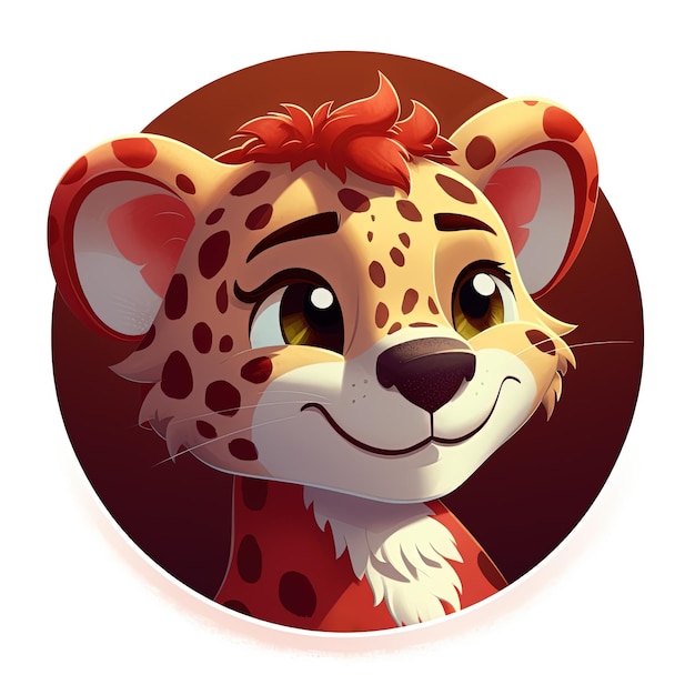 A cartoon image of a cheetah with brown eyes and brown eyes.