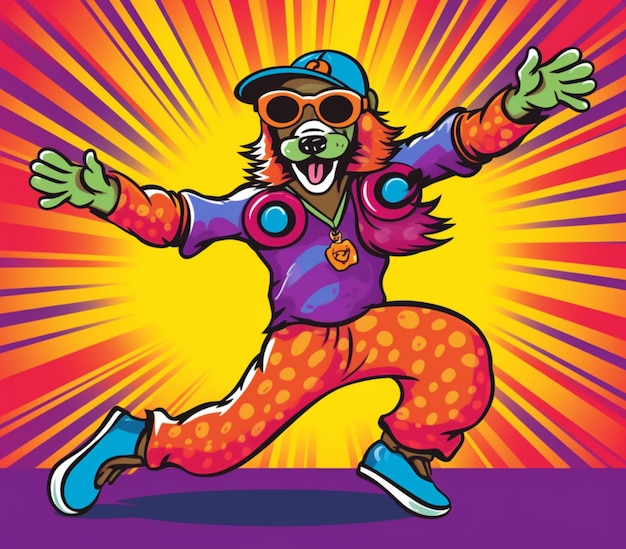 Foto immagine cartoon di un clown con un vestito colorato e occhiali da sole ai generativa
