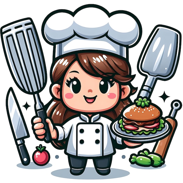 Photo a cartoon image of a cook with a chef hat and a large knife