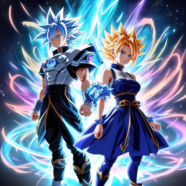 Мультяшное изображение пары аниме-персонажей со словами Dragon Ball Z.