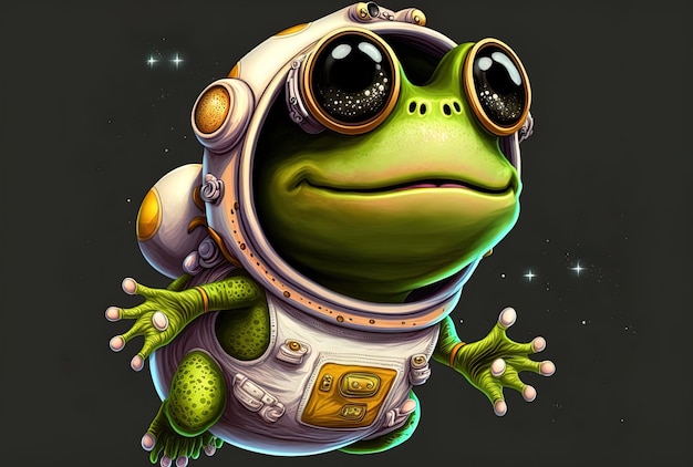 Cartoon image of a cute frog astronaut