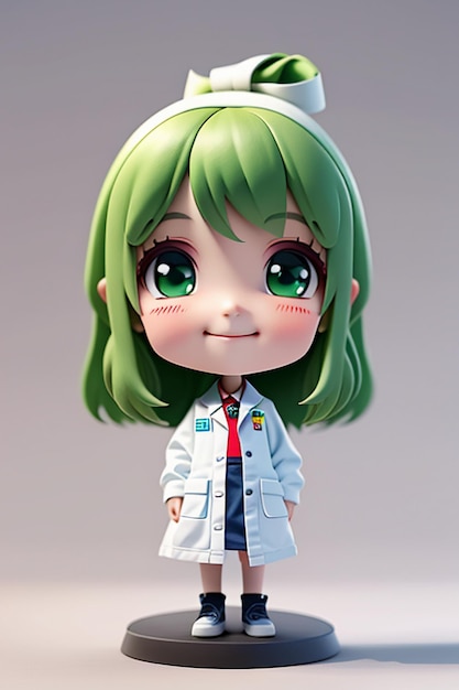 A cartoon image of a doctor wearing a white coat with beautiful big eyes anime style 3D modeling